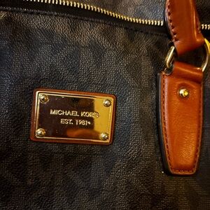 Michael Kors Black Duffel Bag with Brown Trim